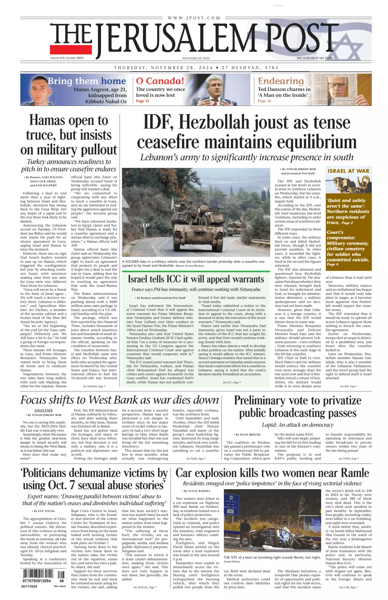 Prima-pagina-the jerusalem post-edizione-di-oggi-28-11-2024